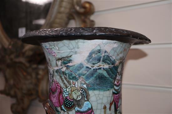 A large Chinese famille rose crackle glaze vase, late 19th century, restoration H.62cm